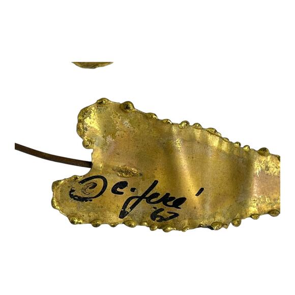 C Jere Metal WALL ART SCULPTURE 37" Signed Copper Leaf Flower Butterfly VTG 60s - Picture 2 of 9